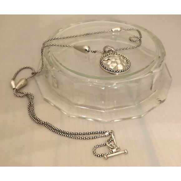 Michael Dawkins Sterling Pebble Design Round Pendant w/Station Necklace 25.5g - Picture 6 of 6